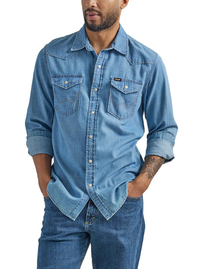 Wrangler Camisa de Mezclilla Ajuste Regular para Hombre - Lago Wash - M