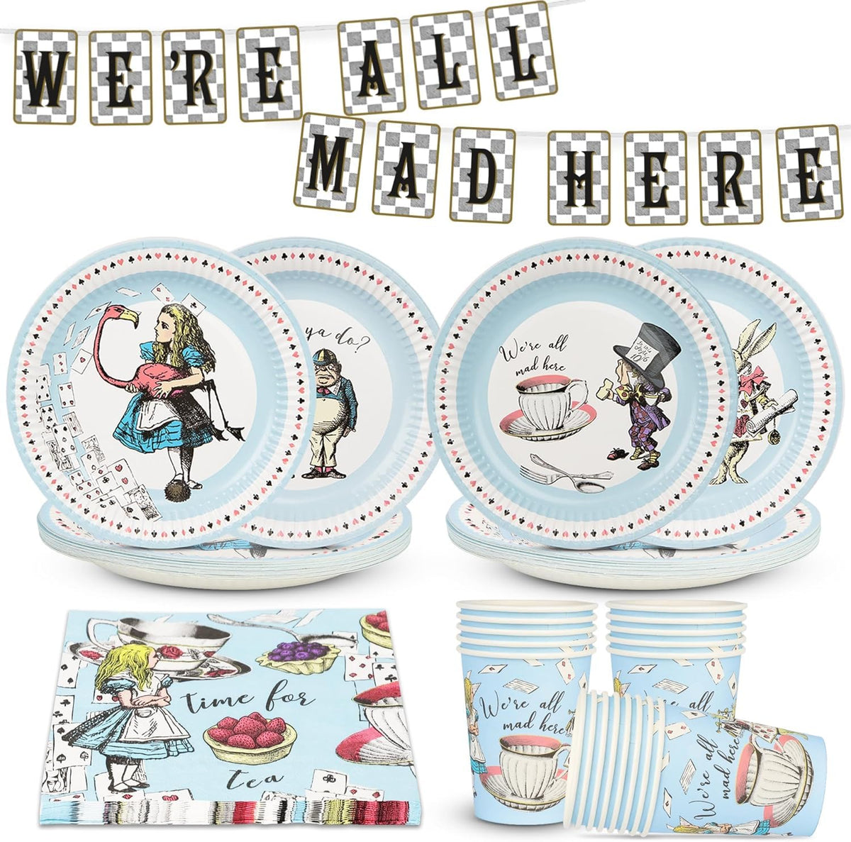 Talking Tables Decoración de Fiesta Alicia en el País de las Maravillas | Para 16 invitados, , platos, servilletas, tazas, mantel