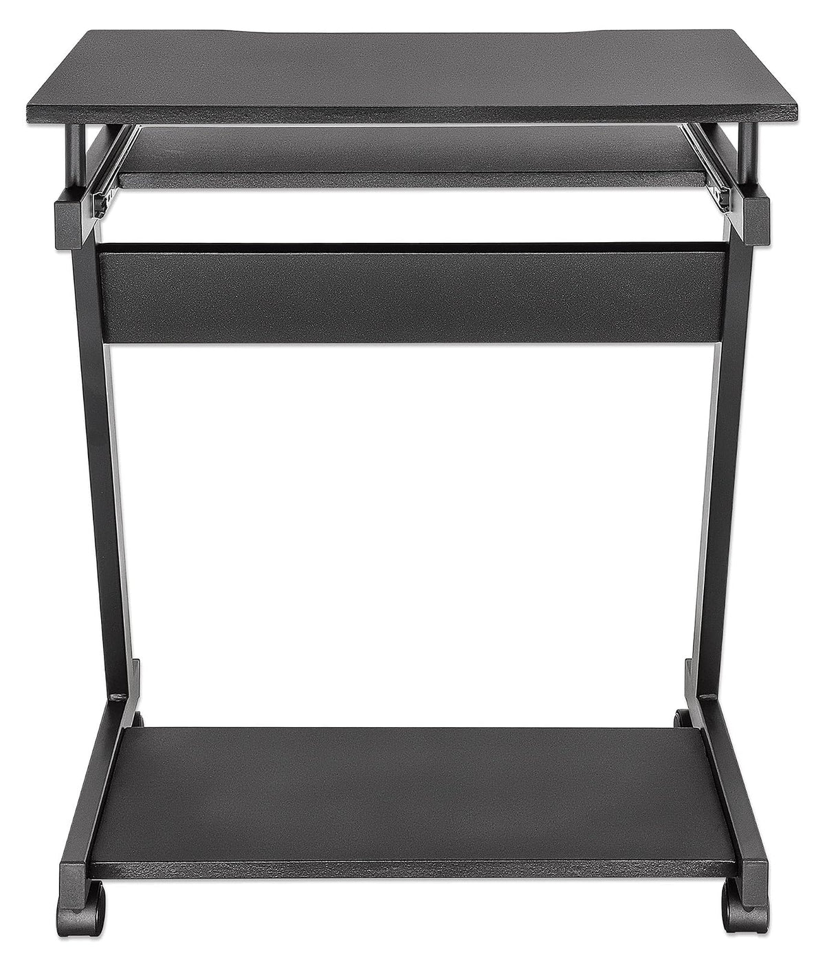 Manhattan 207690 Escritorio Compacto para computadora, con Bandeja deslizable para Teclado, Escritorio Compacto, repisa para computadora de Torre, Bandeja deslizable, Cuatro Ruedas, Negro