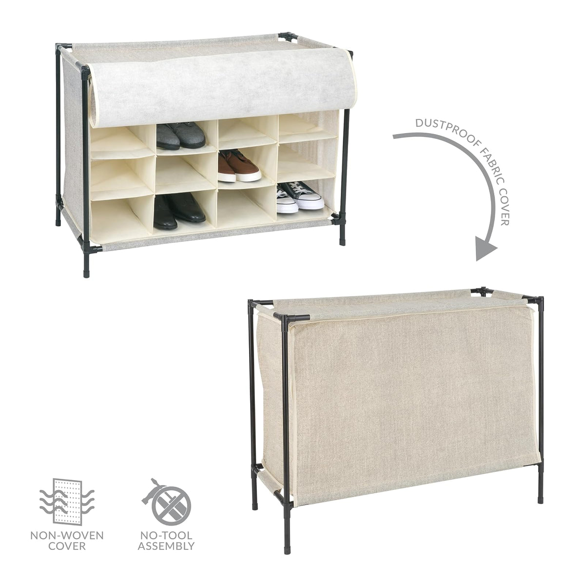 Simplify - 16 pares de zapateros con cubierta, apilable, almacenamiento y organización, clóset, recámara, entrada, color beige
