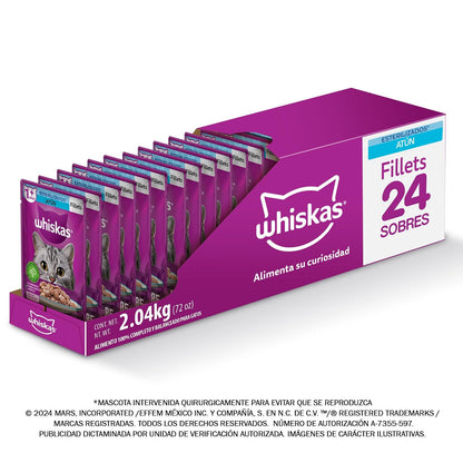 Whiskas Sobres para Gatos Adultos Esterilizados Sabor Atún 24 Piezas de 85gr