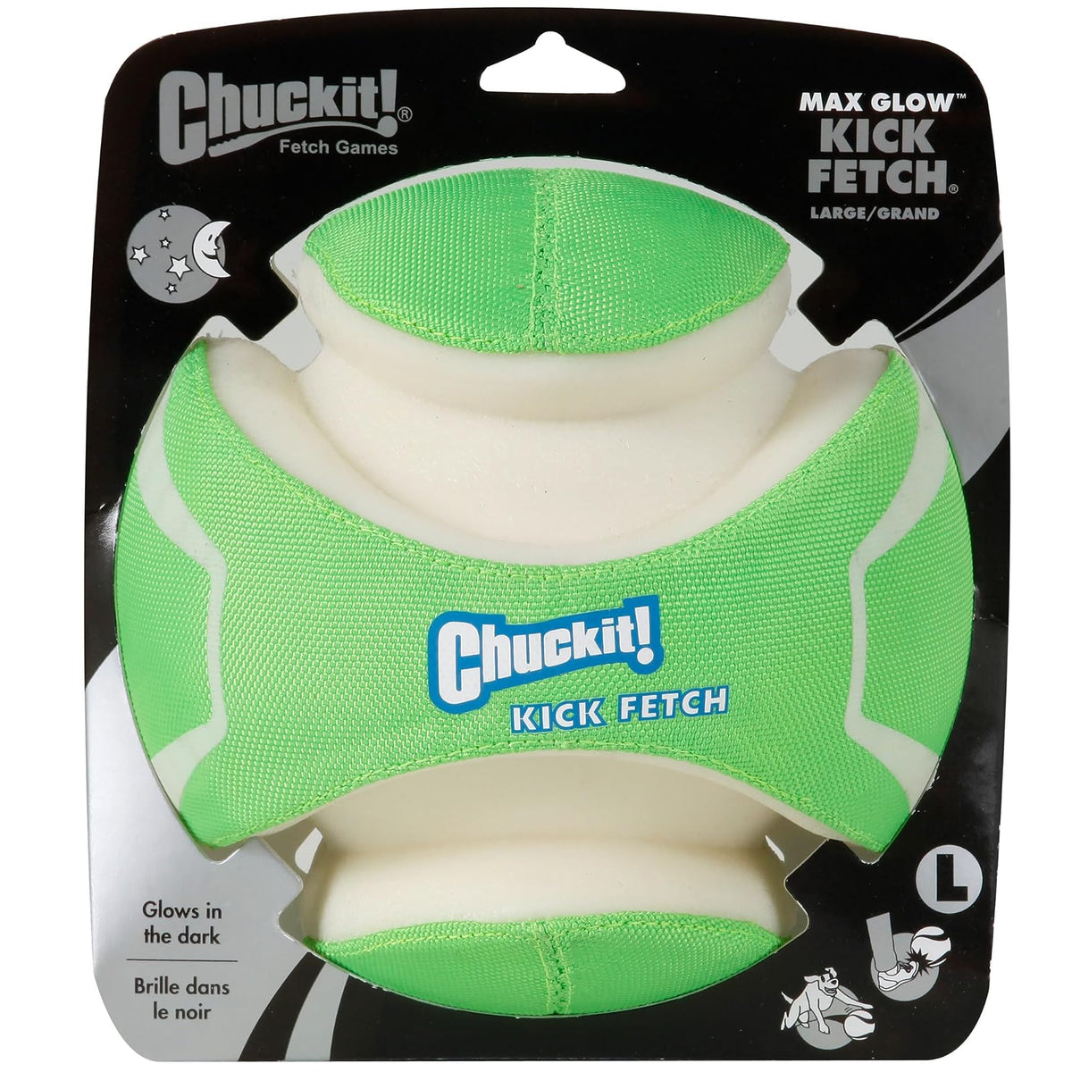 Chuckit Kick Fetch Pelota de Juguete para Perros, MAX Glow, Large