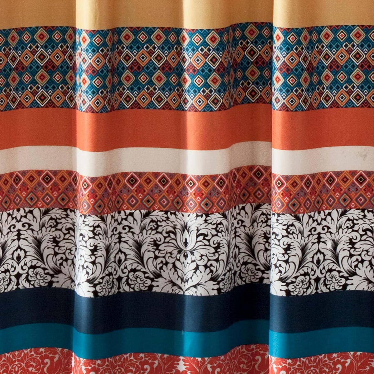 Lush Decoración Boho Cortina de Ducha, diseño de Rayas, 182,9 x 182,9 cm Turquesa/Naranja