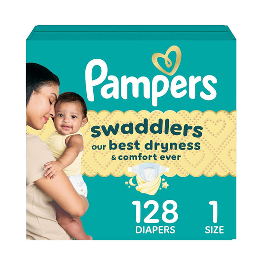 PAMPERS Swaddlers Pañales Desechables Unisex Etapa 1, 128 Uds, Bebé 4-6 kg