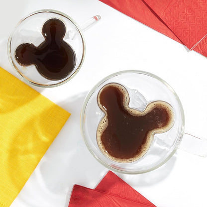 JoyJolt Disney Mickey Mouse - Juego de 2 tazas de café 3D de vidrio de 6 onzas, diseño de doble pared, tazas de café únicas