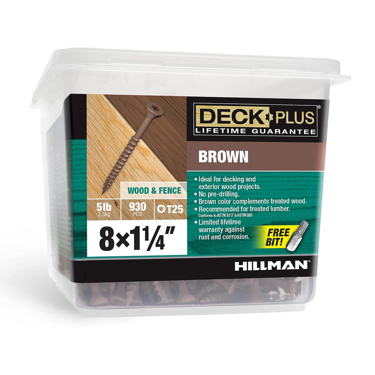 Hillman Deck Plus Tornillos para Madera Exterior con Recubrimiento Epóxico - #8 x 1-1 - 4 pulgadas - 5lb Box
