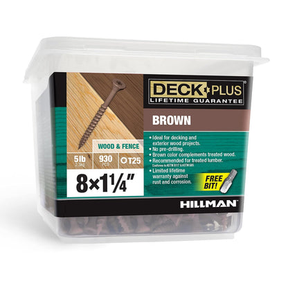 Hillman Deck Plus Tornillos para Madera Exterior con Recubrimiento Epóxico - #8 x 1-1 - 4 pulgadas - 5lb Box