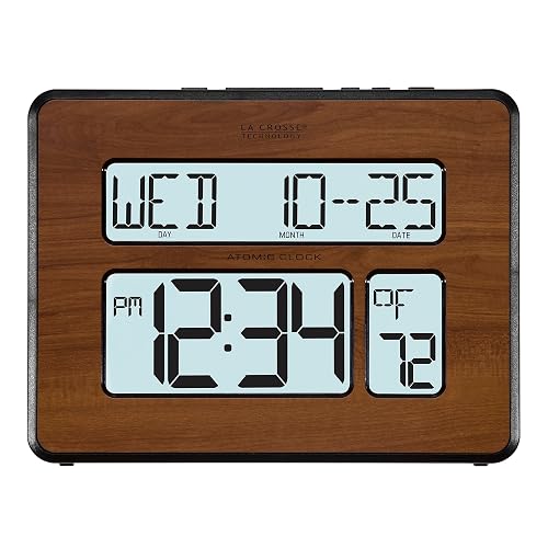 La Crosse Technology 513-1419BL-WA-INT Atomic - Reloj de Calendario Digital Grande, Paquete de 1, Color marrón