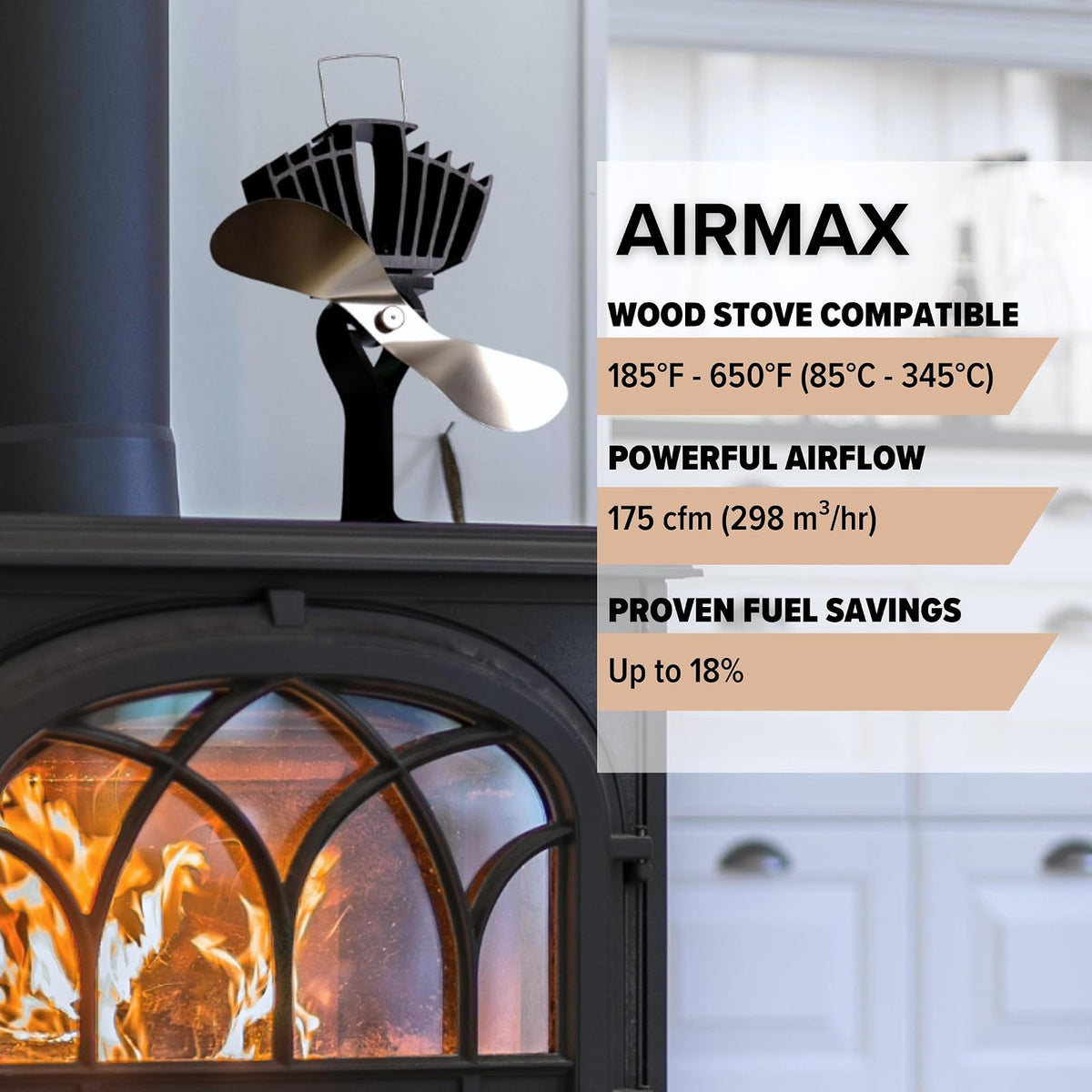 Ecofan AirMax - Ventilador de estufa de calor - Diseño clásico potente, rendimiento excepcional, perfecto para estufas de leña, 175 CFM, circula el aire caliente de manera eficiente y reduce el costo