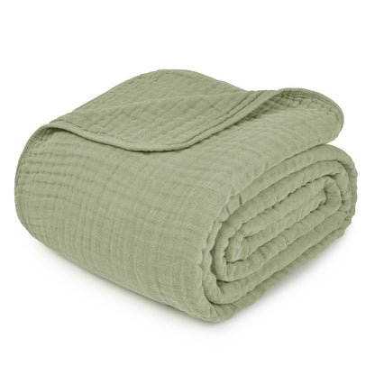 Comfy Cubs Manta Muselina Tamaño Throw 127 x 152 cm – Suave, Ligera y Transpirable – Cobija de Algodón con 6 Capas para Todas Las Estaciones – Lavable a Máquina, Ideal para Sala o Recámara Salvia