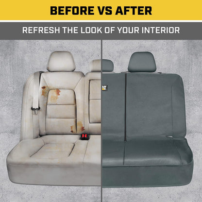 Caterpillar Flexfit - Funda de Asiento Trasero para Automóviles, Camiones, SUV, Protector de Banco Trasero Dividido con Cierre con Material de Lona Duradero, Cubierta Interior en Gris
