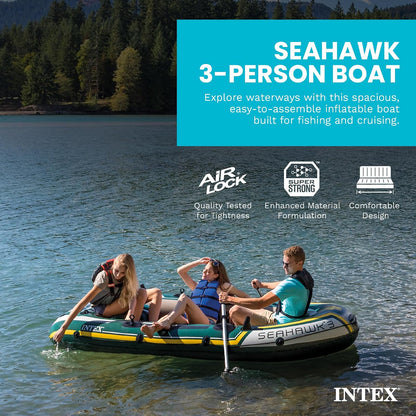 Serie Inflable INTEX Seahawk para Botes: Incluye remos de Lujo y Bomba de Alto Rendimiento, PVC superfuerte, Soportes para caña de Pescar, cerraduras de remos soldadas, asa de Agarre Resistente