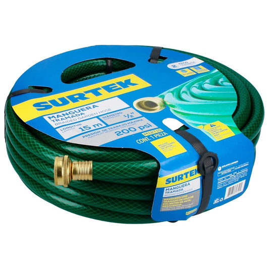 Surtek M12T15 Manguera para jardín tramada con conector metálico 1/2", 15 m