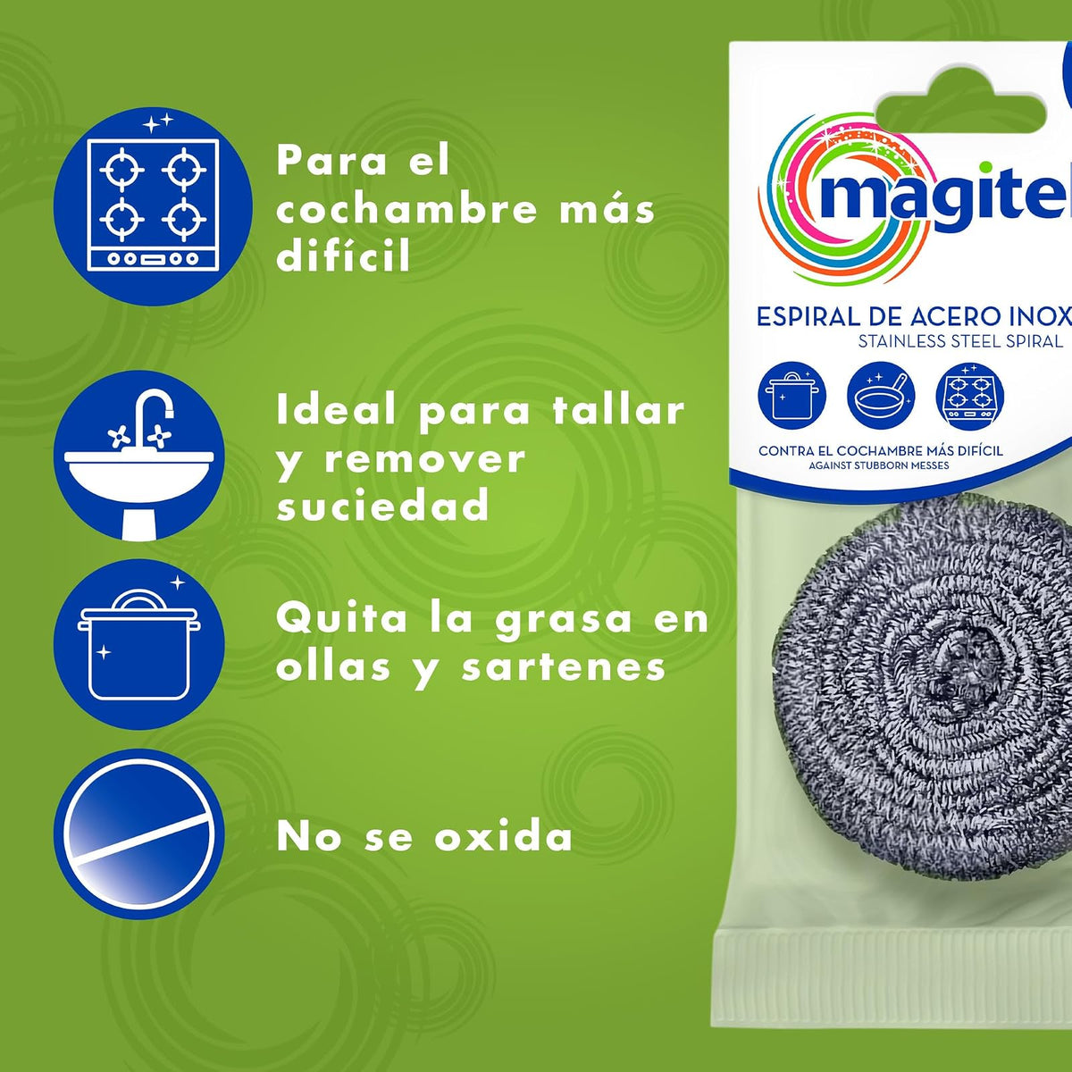 Magitel Espirales de Acero con Fibra - 24 Unidades, Acero Inoxidable