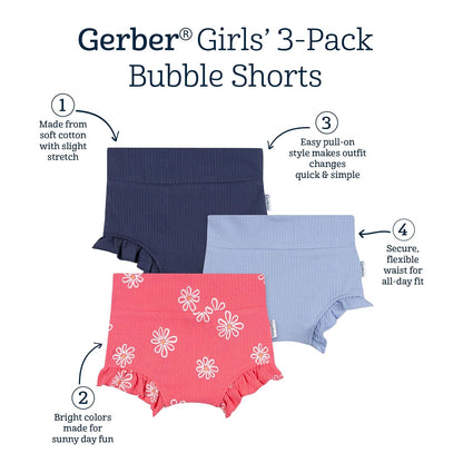 Gerber Paquete de 3 Pantalones Cortos de Burbujas Pantalones Cortos para Bebé-Niñas