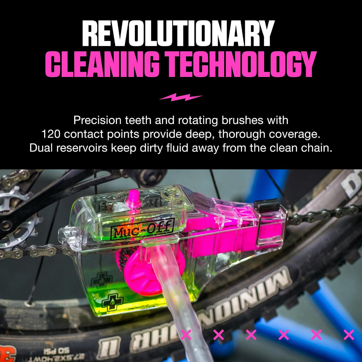 Muc-Off X-3 Máquina de Limpieza de Cadena de Bicicleta con Botella de Limpiador de 75 ml, Amarillo, 277US