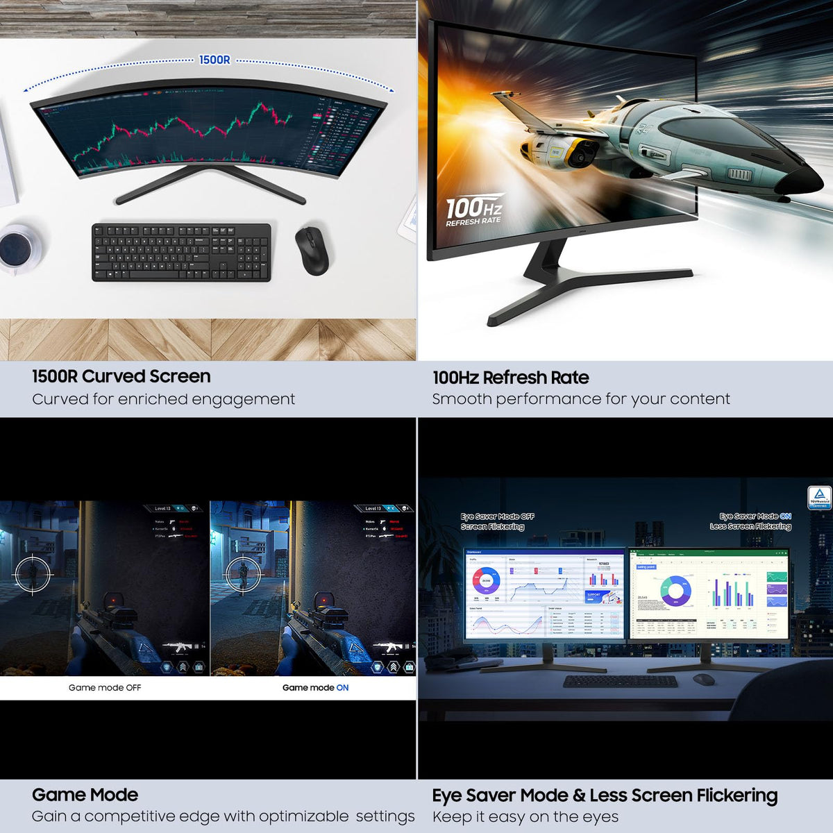 Samsung Monitor Curvo S3 de 32 Pulgadas (S39GD) FHD 100Hz, Modo de Juego, Modo de Ahorro de Ojos, Conectividad Múltiple con Puerto HDMI, Altavoces Integrados, LS32D396GANXZA, 2025