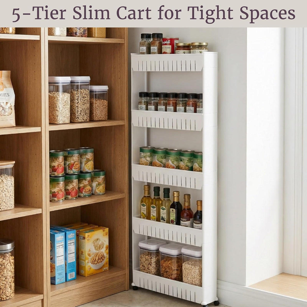 Lavish Home 82-5LSS Mobile Shelving Unit Organizer with 5 Large Storage Baskets
