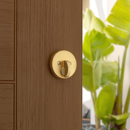 Kwikset Uptown - Cerradura de cerrojo de latón satinado, puerta de entrada frontal con llave, resistente a la selección, seguridad SmartKey Rekey, tornillo muerto de un solo cilindro, con protección
