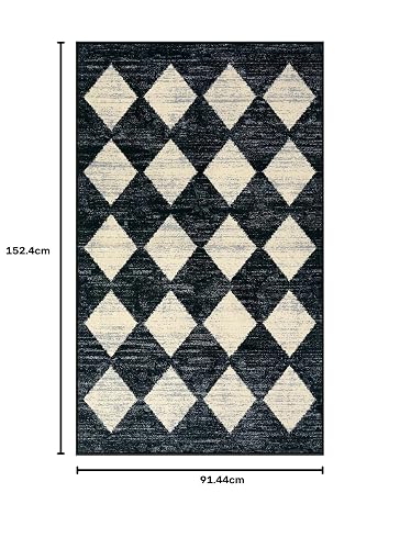 Lahome - Alfombra marroquí de Enrejado de 3 x 5 Pulgadas, Lavable, Color Negro, Antideslizante, Resistente a Las Manchas, Alfombra de Interior para Puerta Delantera, vestíbulo, recámara, baño