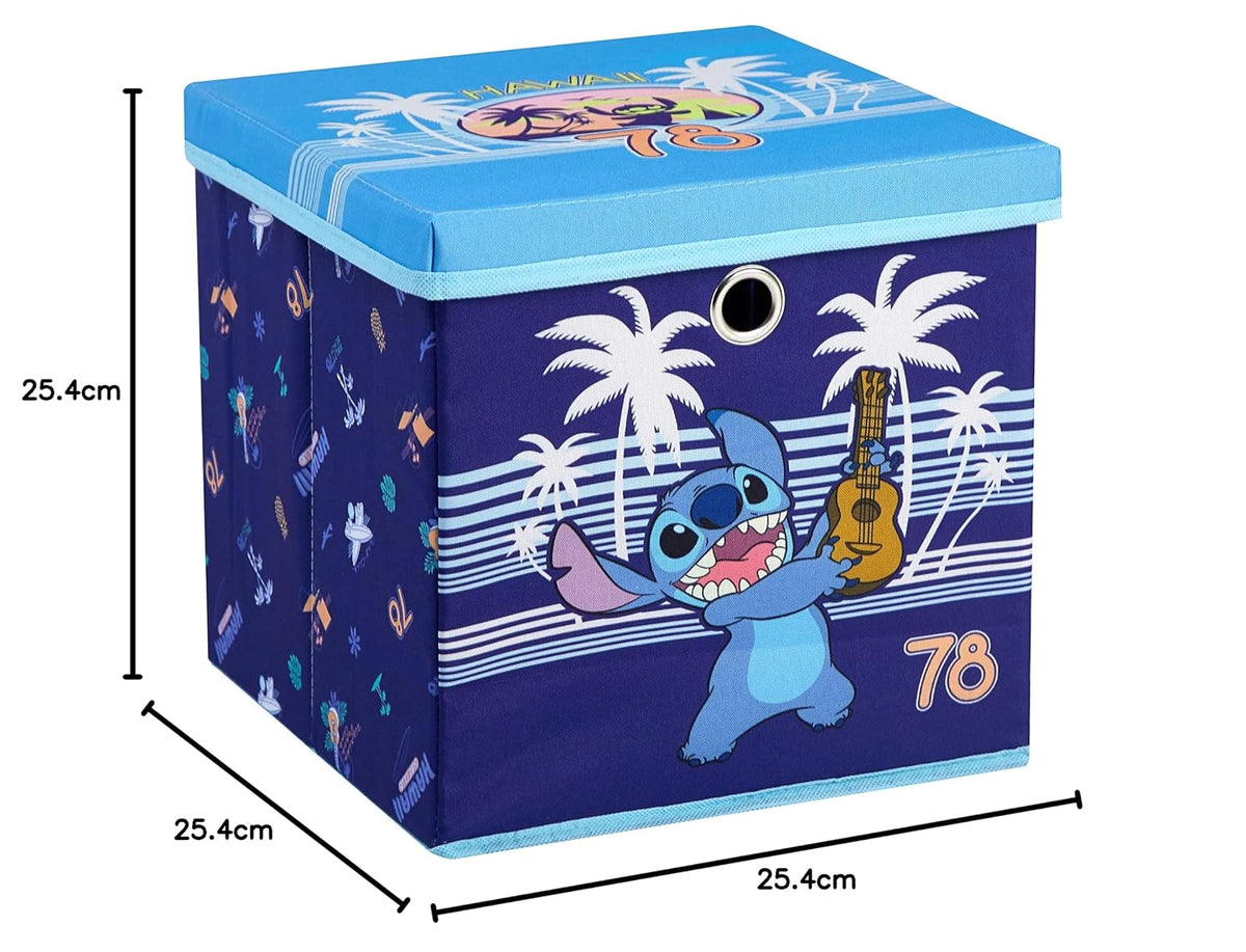 Idea Nuova cubeta de almacenamiento plegable Lilo & Stitch con tapa extraíble, 10 x 10 x 10 pulgadas, organizador de tela para juguetes, ropa y accesorios, recámara o sala de juegos