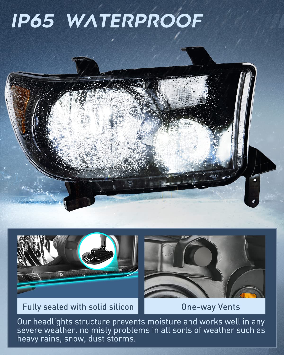 Nilight Headlight Assembly for 2007 2008 2009 2010 2011 2012 2013 Toyota Tundra 2008-2017 Sequoia Headlamps Replacement Black Housing Amber Reflector Driver and Passenger Side