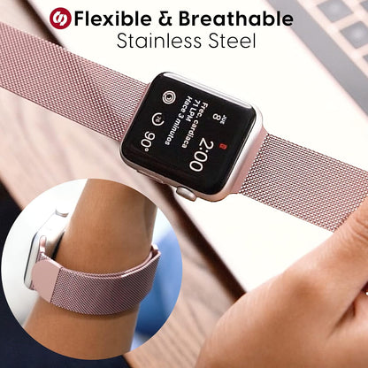 TALK WORKS Correa magnética Ajustable para Apple Watch Compatible con 42 mm, 44 mm, 45 mm, Correa de Malla de Acero Inoxidable para Mujeres y Hombres (Rosa)