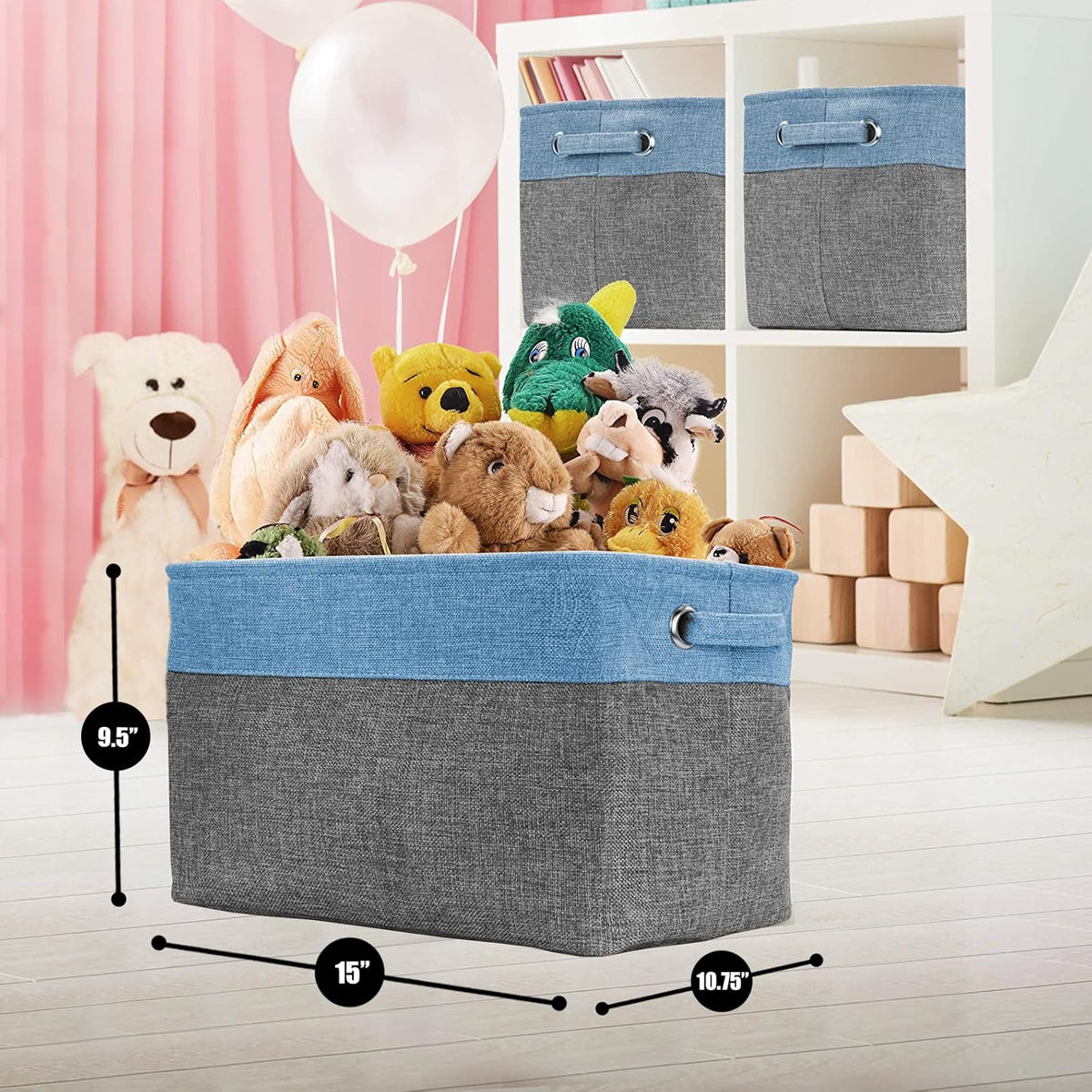 Sorbus Cubby Storage Organizer 15 Inch - Big Sturdy Collapsible Storage Bins with Dual Handles - Foldable Baskets for Organizing - Decorative Storage Bins for Shelves at Home & Office - 3 Pack| Aqua