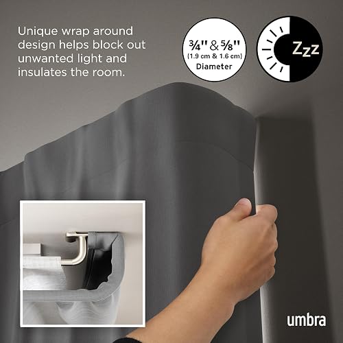 Umbra Twilight Cortinero Doble para Cortinas Blackout y Oscurecer Habitación, 71-122 cm, Incluye Accesorios de Instalación, Plateado