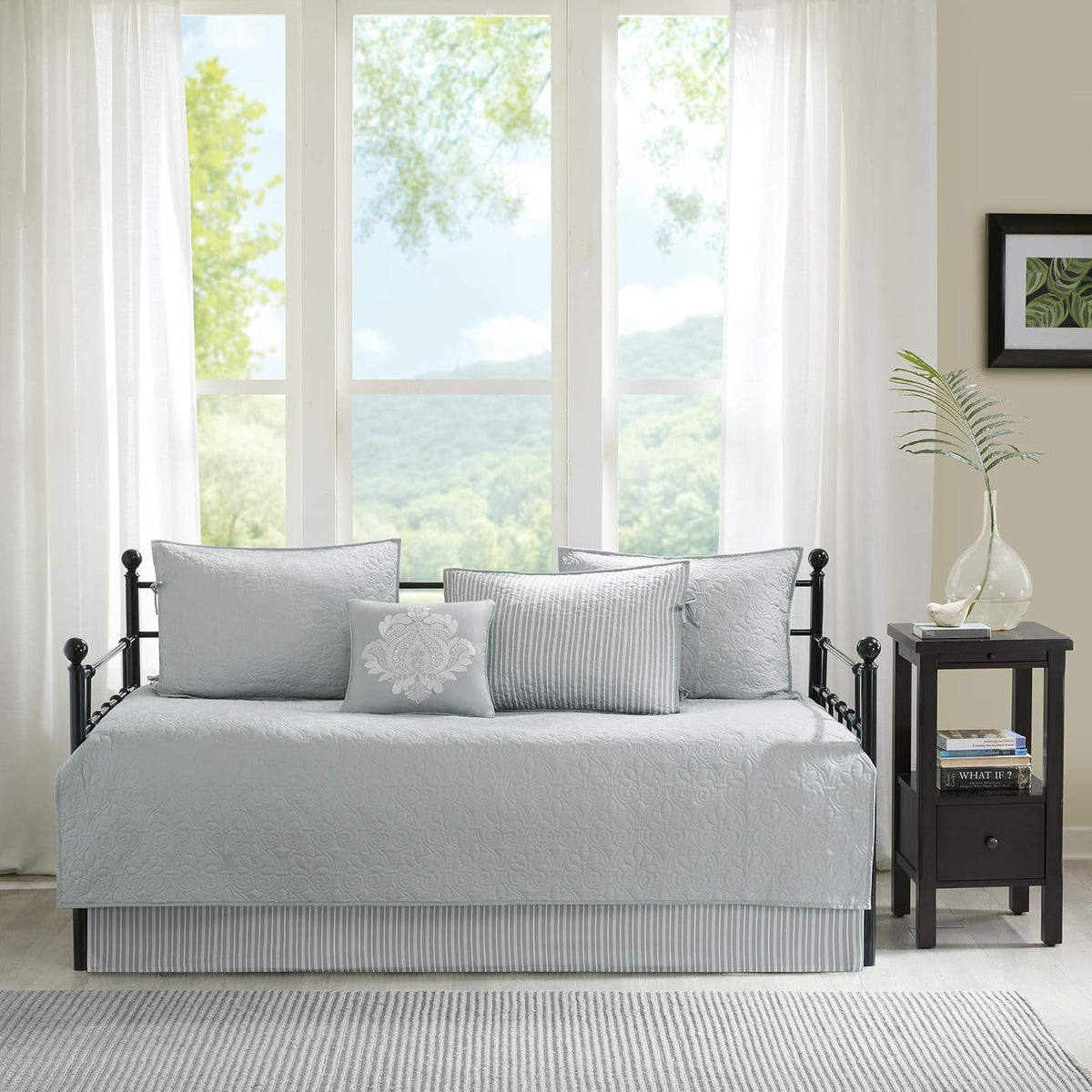 Madison Park Juego de Funda de Algodón para Sofá Cama, 75 X 39 Pulgadas, Gris Quebec, 6 Piezas
