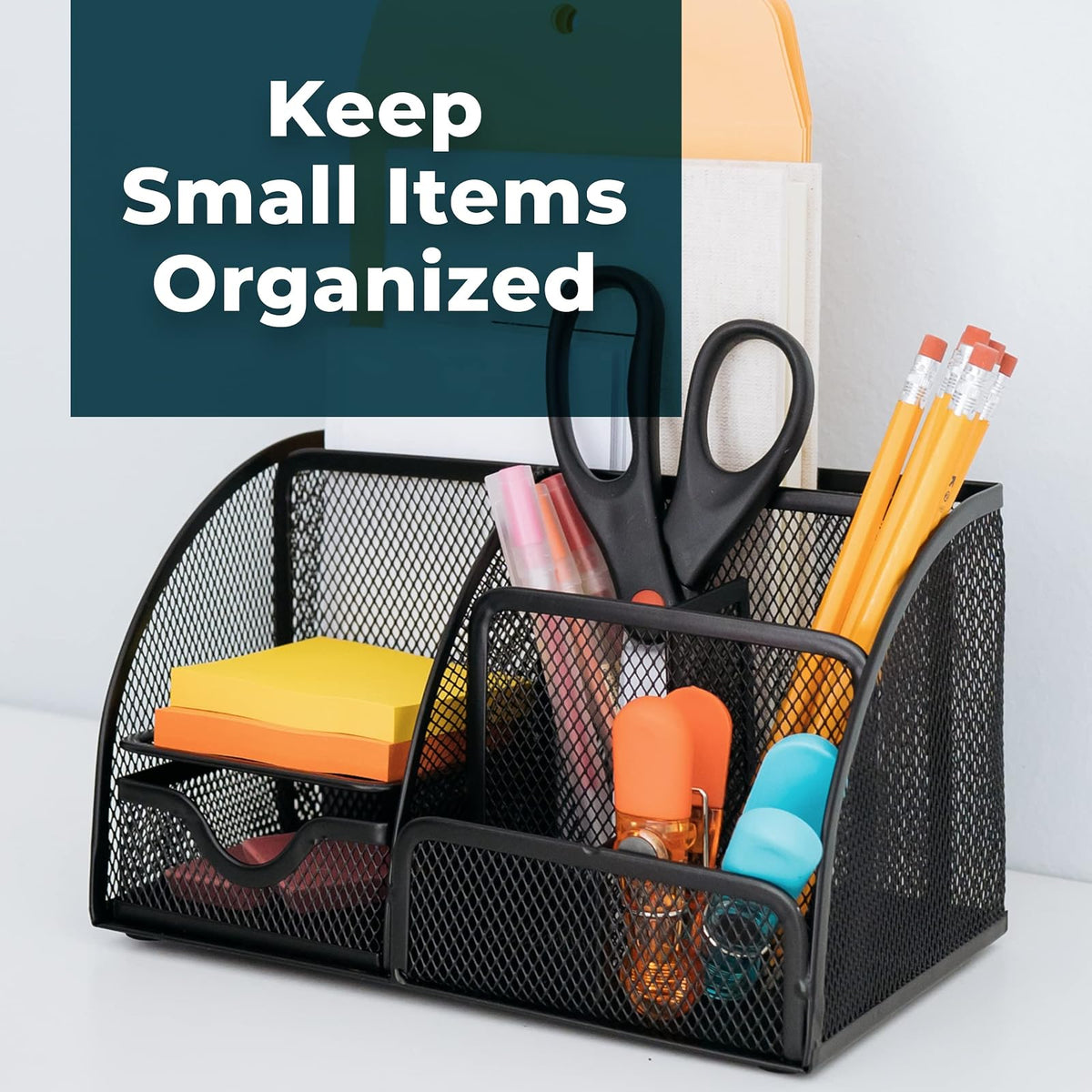 greenco Malla Suministros de Oficina Organizador de computadora Caddy, 6 compartimentos, color negro