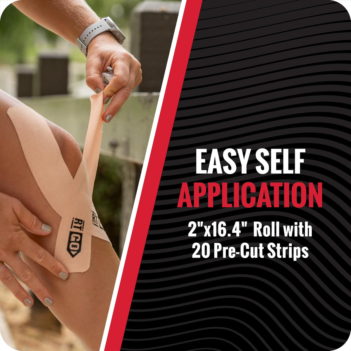 RockTape Go - Cinta adhesiva estándar precortada para kinesiología (negro)