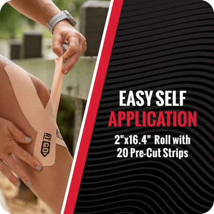 RockTape Go - Cinta adhesiva estándar precortada para kinesiología (negro)