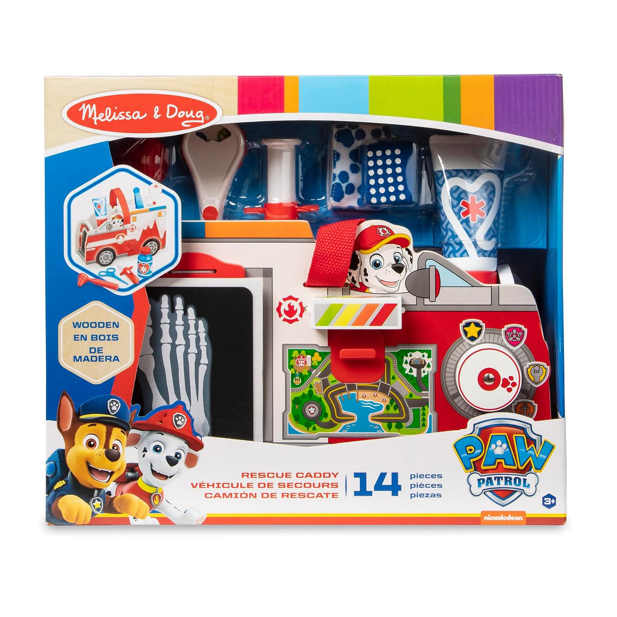 Melissa & Doug Paw Patrol Vehículo EMT de Rescate de Marshall, Juguete de Madera (14 Piezas)