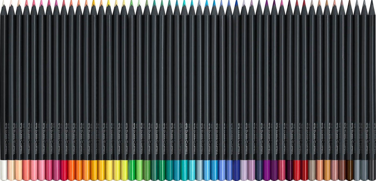 Faber-Castell Colores Supersoft Black Edition con 50 Diferentes Colores, cuenta con una mina supersuave y con una pigmentación fuerte resaltando tonos intensos sobre cualquier tipo de papel