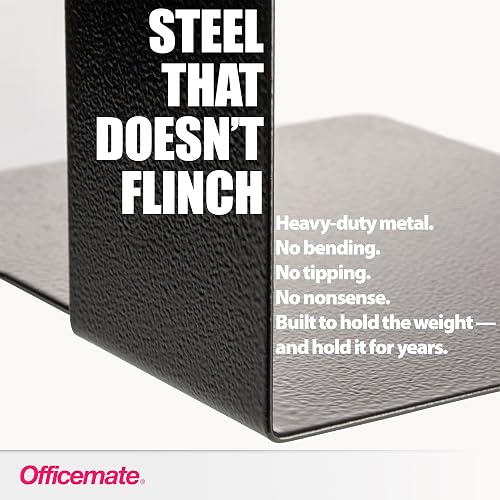 Officemate Bookends, Heavy Weighted 10" Steel, Black (93182)
