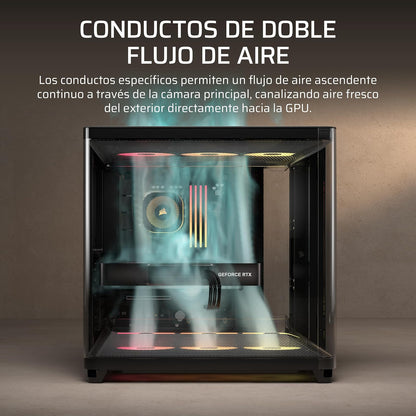 Corsair Air 5400 RS-R ARGB Caja para PC Semitorre – Negro | Panorámica, Triple Cámara, 3 ventiladores RS120-R ARGB Reverse-Rotor preinstalados, conductos de alto flujo y bajo ruido