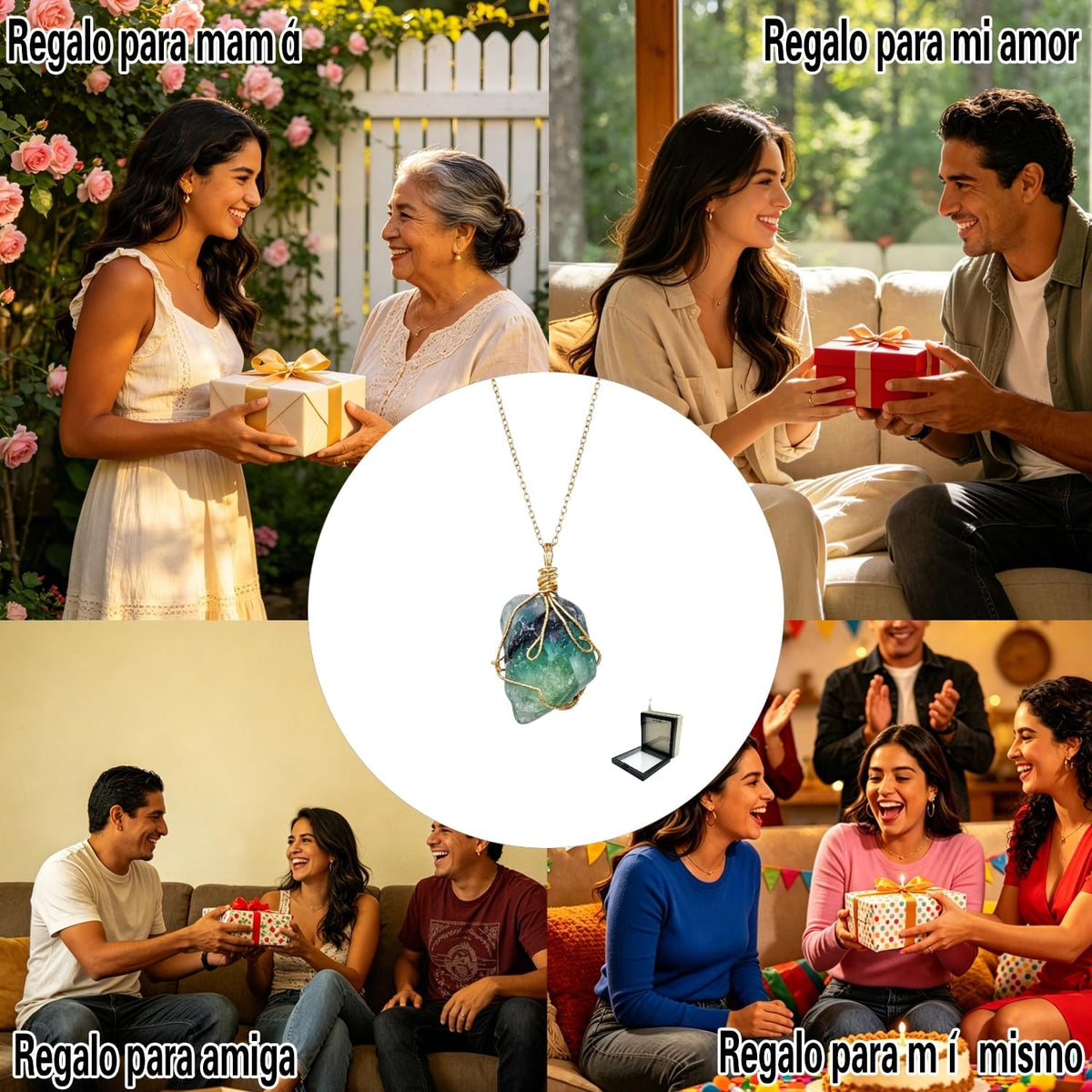 XYPHIELLE Collar de Cristal Fluorita Natural para Mujer, Dije de Piedra Verde Sanadora en Alambre, Joyería Boho de Moda, Regalo de Claridad y Enfoque