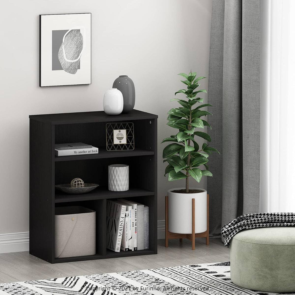 Furinno Pasir - Librería de 3 Niveles, Roble Negro