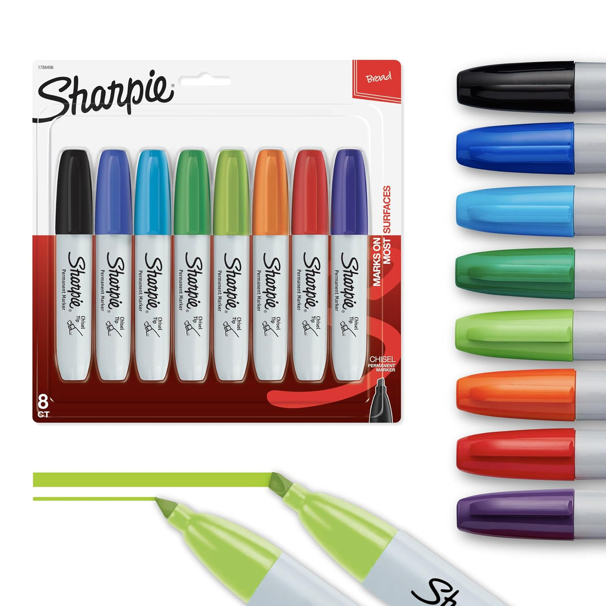 Sharpie Permanent Markers, Broad, Chisel Tip, 8-Pack, Assorted (38250PP)