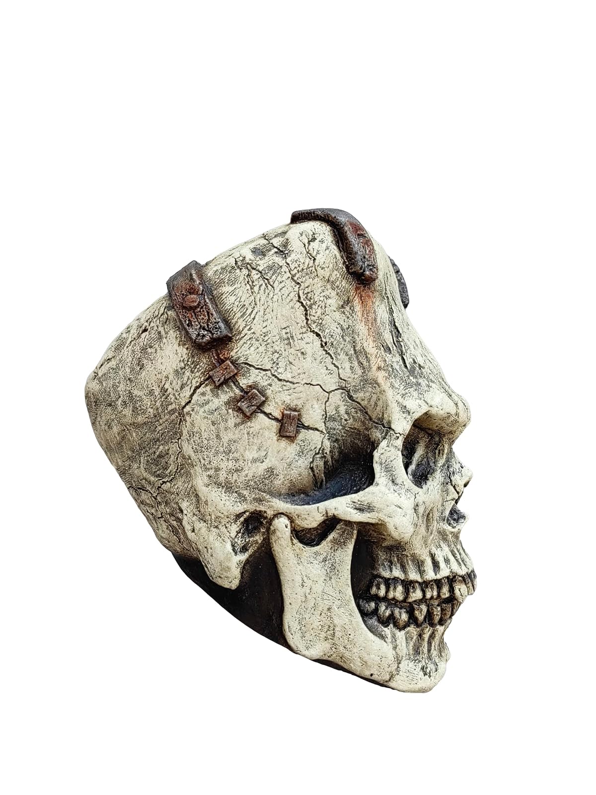 Ghoulish Productions Franky Skull, Artículo Decorativo de Craneo de Esqueleto de Frankenstein, Adorno para Decoración de Halloween de Cabeza de Monstruo Ideal para Casa de Terror