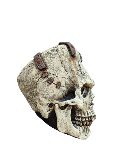 Ghoulish Productions Franky Skull, Artículo Decorativo de Craneo de Esqueleto de Frankenstein, Adorno para Decoración de Halloween de Cabeza de Monstruo Ideal para Casa de Terror