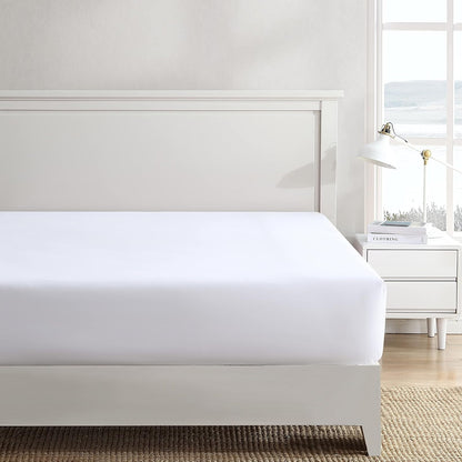 Nautica - Sábana Bajera Ajustable Individual, Ropa de Cama de percal de algodón, decoración Casual para el hogar (Blanco sólido, Individual)
