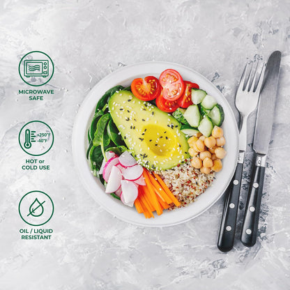 Freshware - Cuencos de papel desechables de 16 onzas, 125 tazones de fibra de caña de azúcar biodegradables, bagazo resistente para platos de comida caliente, apto para microondas y congelador,