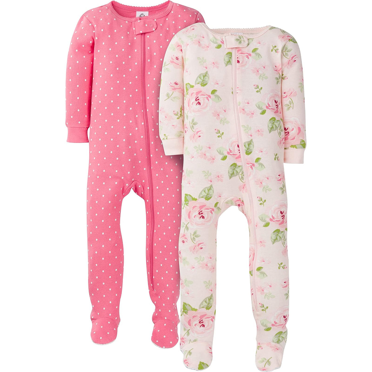 Gerber Paquete de 2 Pijamas con Pies para Bebés Niñas - Rosa rosado - 18 Meses