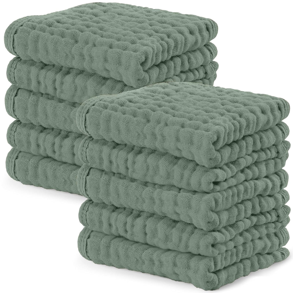 Comfy Cubs Paños de Muselina para Eructar, 100% Algodón, 6 Capas Absorbentes - Fern - 10-Pack 10"X10"