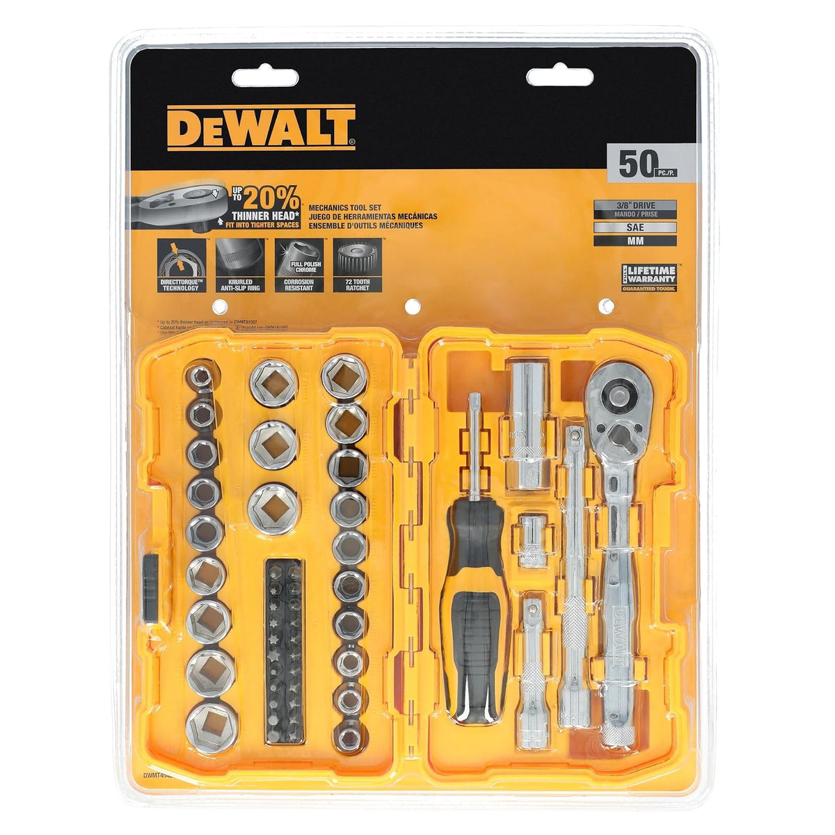 DEWALT (DWMT45423) - Juego de herramientas mecánicas de 3/8 pulgadas, 50 piezas