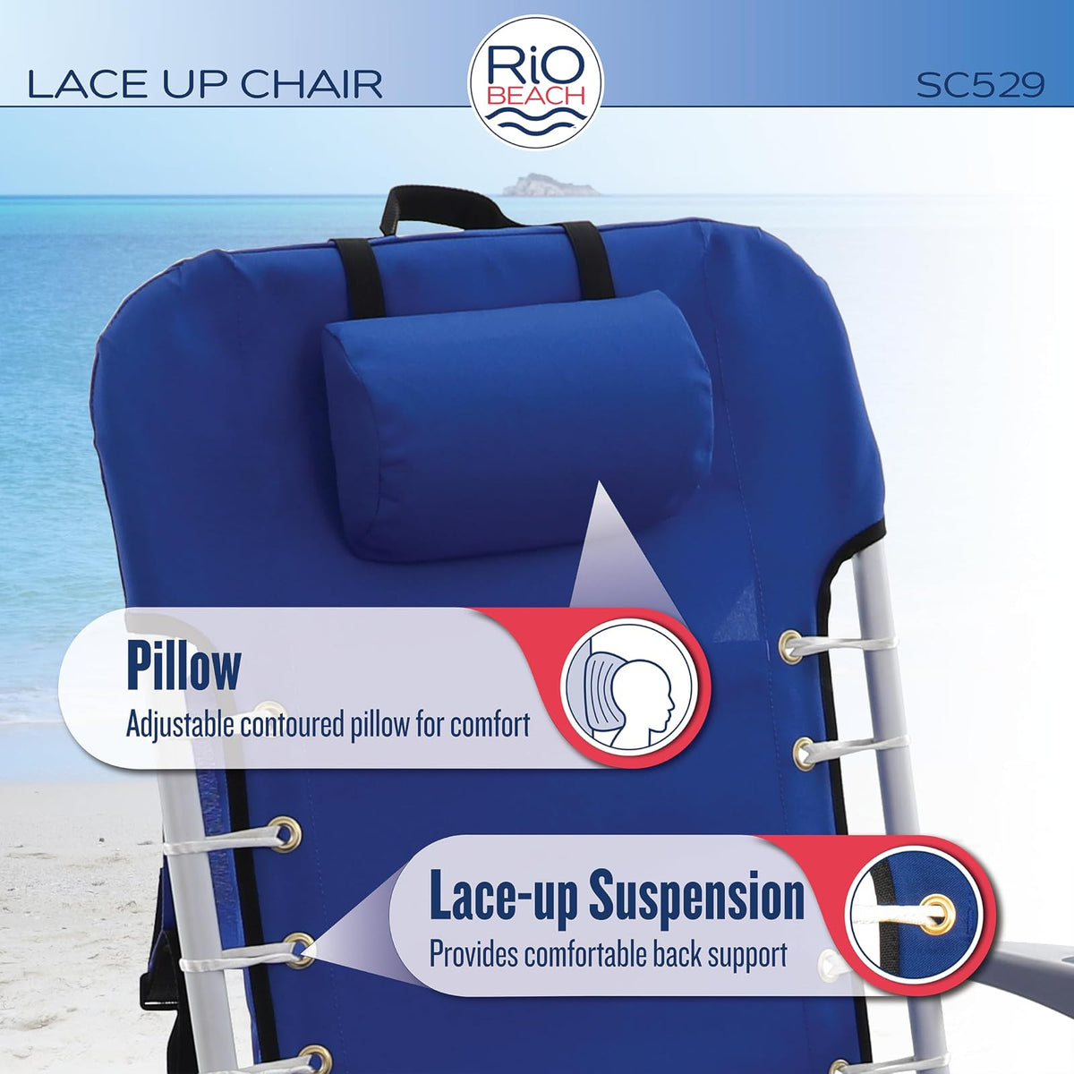 Rio Beach Lace-up Aluminum Backpack Chair, Red/Blue/Green/Yellow Stripe