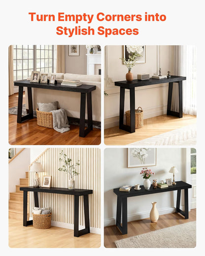 VEVOR Mesa Consola Moderna, Mesa Auxiliar Rectangular para Colocar Detrás del Sofá, 140 x 30,5 x 81 cm, Fabricada en Panel Multicapa, para Recibidor, Dormitorio, Sala de Estar, Negro, Carga 50 kg