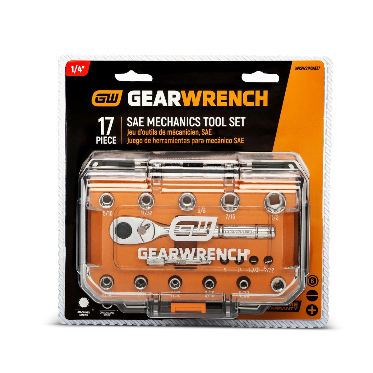 GEARWRENCH - Juego de herramientas mecánicas Dr 72T SAE de 17 piezas de 0.25 pulgadas | GWSWS14SAE17